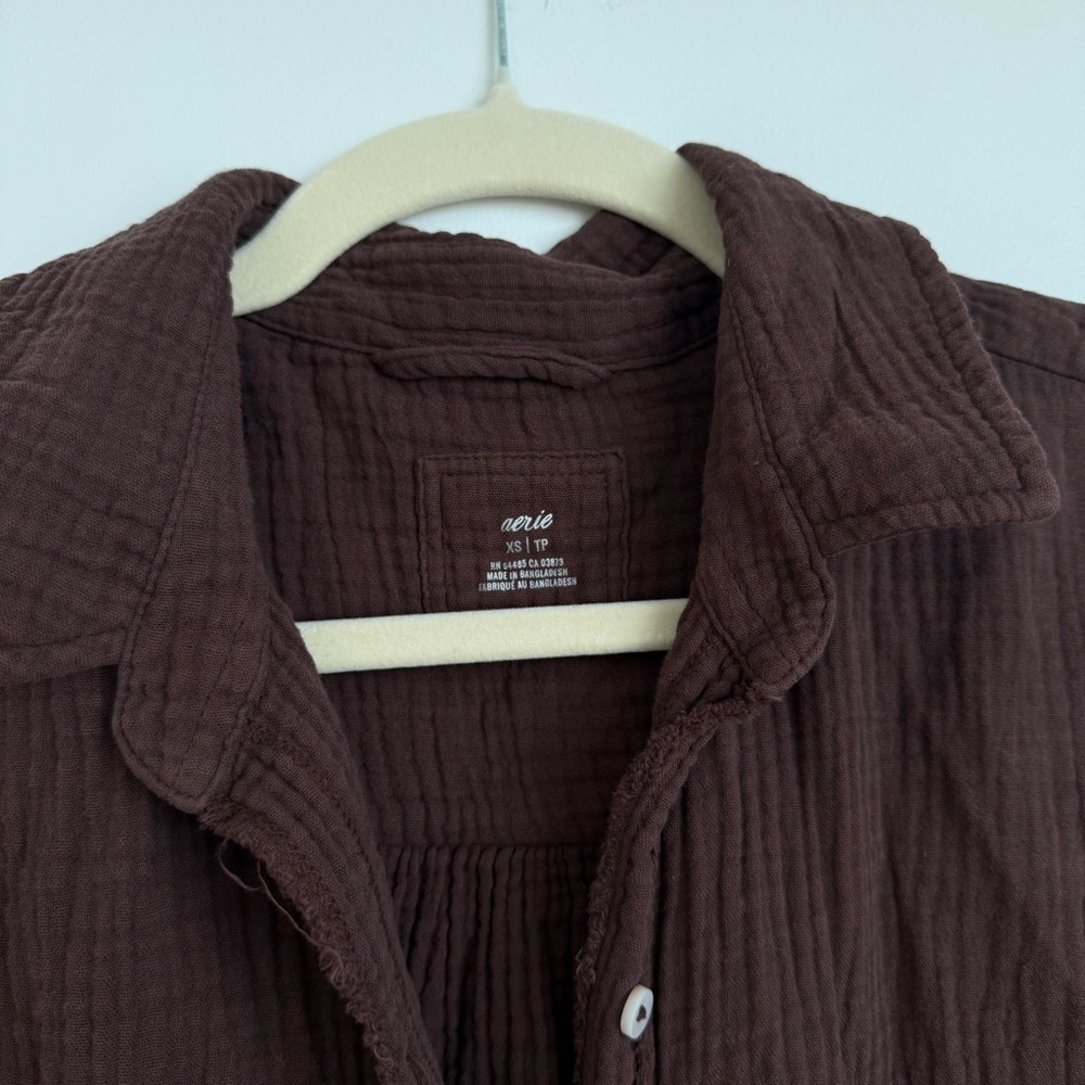 aerie Brown Gauzy Button-Up Coverup Shirt - Picture 5 of 6